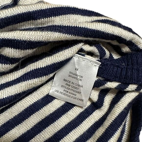 White and Navy Striped Pink Rose Crew neck Sweater Size Medium - Picture 3 of 8